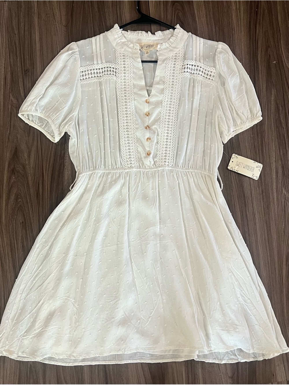 Sweet Wanderer White Eyelet Ruffled Neck Blouse